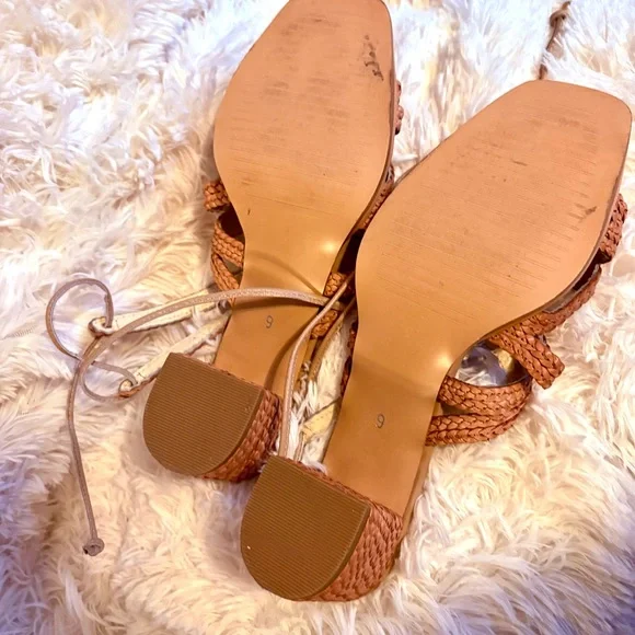 Sbicca Vintage Collection Braided Leather Sandals Tan Square Boho Ankle Strap - Picture 10 of 11